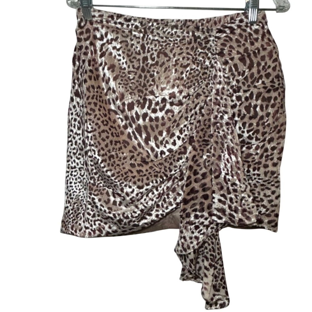 Naked Wardrobe Leopard Velvet Ruched Mini Skirt Brown Animal Print Ruffle Medium